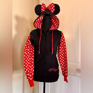 Disney Minnie Mouse Black and Red Polka Dot Zip Hoodie with Minnie Ears